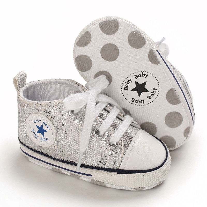 First Walker Casual sequins canvas shoes soft sole prewalker toddler baby Ankle shoes Silver